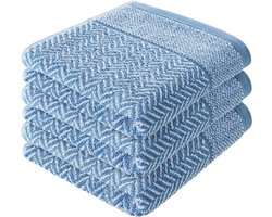 Handdoek, set van 3, 100% katoen, 50 x 100 cm, patroon, blauw