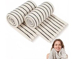 Handdoek, Zwart-wit gestreepte handdoeken voor de badkamer, Decoratieve gastendoekjes van hoogwaardig natuurlijk katoen (crèmekleurig, set van 2) – zacht en sneldrogend, geschikt voor gezicht, sportschool en spa (ca. 36 x 74 cm)