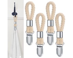 Handdoekclips - 4 Stuks - Met Lussen voor Ophangen - Badkamer & Keuken Accessoire - Decoratieve Handdoekhaken van Katoen