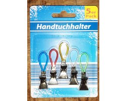 Handdoekclips - 5 STUKS - Handdoekhaakjes - Wandhaken - handdoeklusjes clip - Haakjes - Diverse retro kleuren - Ophanghaakjes