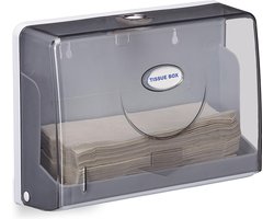 handdoekdispenser muur - voor h2 papieren handdoekjes - 20,5 x 27,5 x 10 cm - plastic - wit-grijs
