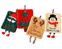 Handdoeken - 4 absorberende handdoeken - Kersthanddoeken - Keukendoeken - Hoogabsorberend - Ophangbaar - Gemaakt van koraalfleece, geschikt voor kerstboomversiering, badkamer- en keukenmuurversiering.