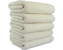 Handdoeken, 50x100 cm, 100% Biologisch Katoen, Set van 5 stuks, Hotelkwaliteit, Luxe handdoeken, GOTS & Vegan Gecertificeerd, Bio, Badtextiel, De Linde Home, Ecru