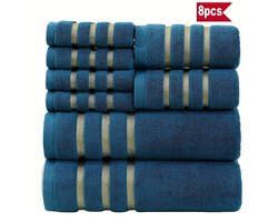 handdoeken - Luxe 8-delige Handdoekenset – Inclusief Bad-, Hand- & Wasdoeken – 400 GSM Katoen – Geometrisch Gestreept – Voor Badkamer, Sportschool & Cadeau
