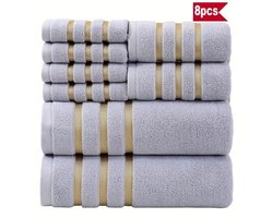 handdoeken - Luxe 8-delige Handdoekenset – Inclusief Bad-, Hand- & Wasdoeken – 400 GSM Katoen – Geometrisch Gestreept – Voor Badkamer, Sportschool & Cadeau