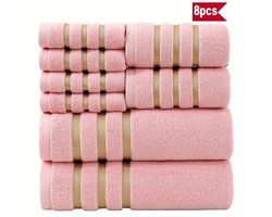 handdoeken - Luxe 8-delige Handdoekenset – Inclusief Bad-, Hand- & Wasdoeken – 400 GSM Katoen – Geometrisch Gestreept – Voor Badkamer, Sportschool & Cadeau