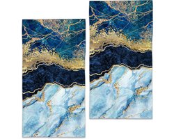 Handdoeken Set - Badhanddoeken Keukendoeken - Dagelijks Gebruik - Zacht Absorberend Materiaal - 36 x 72 cm - Wit Blauw Goud