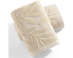 Handdoeken set - Badhanddoeken zacht - Badkamer decoratie - Fluwelen Salix blad patroon - 30 x 65 cm - Beige