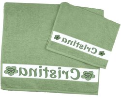 Handdoeken Set - Badstof Handdoeken - Persoonlijk Cadeau - Met Naam Bedrukt - 2 Delig - Saliegroen