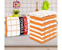 Handdoeken set van 6 Theedoeken en 6 Barkrukken, wit en oranje
