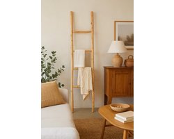 Handdoekenladder Hout - Decoratieve Ladder - Badkamer Opbergen - Handgemaakt Rustiek Design - 168x36x3 cm - Bruin