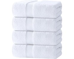 handdoeken,Luxe badhanddoeken, grote set van 4, hotelkwaliteit badkamerhanddoekenset 137 x 68 cm, witte katoenen douchedoeken 4 stuks, grote dikke pluche badhanddoeken 700 g/m2 voor lichaam, haar,
