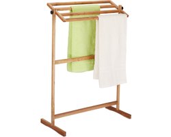 handdoekenrek badkamer - 4 stangen - hout - vrijstaand - theedoekhouder