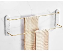 Handdoekenrek - Handdoekhouder Badkamer - Handdoeken Drogen - Messing Marmer - Dubbele Bar - Goud