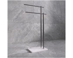 Handdoekenrek Staand - Badkamer Opslag - Handdoeken Ophangen - Zware Marmeren Basis - Compact Ontwerp - Grijs Wit