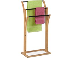 Handdoekenrek van bamboe met 3 stangen H x B x D: 82 x 42 x 24 cm - voor badkamer & wc in naturel/zwart