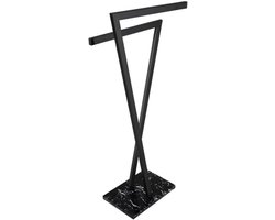Handdoekenrek Vrijstaand - Handdoekhouder Badkamer - Handdoeken Drogen - Marmeren Voet Stabiliteit - 38x20x88cm - Zwart