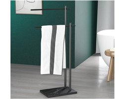 Handdoekenrek Vrijstaand - Handdoekhouder Badkamer - Handdoeken Ophangen - Marmeren Sokkel - 40x20x80 cm - Zwart