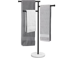 Handdoekenrek Vrijstaand - Handdoekhouder Badkamer - Opslag Handdoeken - Draaibare Armen Marmeren Basis - 100cm Hoog - Mat Zwart