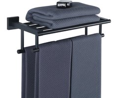 Handdoekenrek Wandmontage 40CM Dubbele Handdoekplank voor Badkamer Handdoekhouder van SUS304 Roestvrij Stalen Handdoekstang Matzwart, EGZ8040-B
