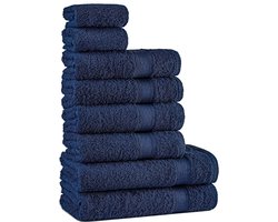 Handdoekenset Blauw Marineblauw | 100% katoenen handdoekenset 8-delig | 2 x badhanddoeken (70 x 140), 4 x handdoeken (50 x 90), 2 x gastendoekjes (30 x 50) | Zacht en absorberend | Kleur: donkerblauw