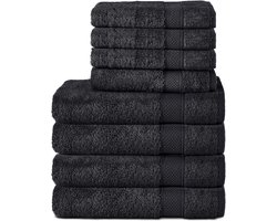 Handdoekenset Katoen - Badlinnen Set - Badkamer Comfort - Huidvriendelijk Absorberend - Set van 8 - Zwart