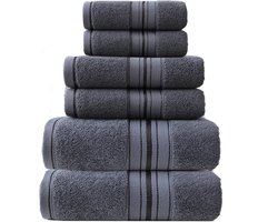 Handdoekenset - Zacht en absorberend - Duurzaam - Gemaakt van 100% katoen - Set van 6 - Inclusief 2 badhanddoeken, 2 handdoeken en 2 gezichtsdoeken-Donkergrijs