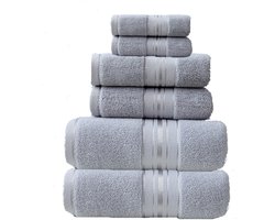 Handdoekenset - Zacht en absorberend - Duurzaam - Gemaakt van 100% katoen - Set van 6 - Inclusief 2 badhanddoeken, 2 handdoeken en 2 gezichtsdoeken-Lichtgrijs