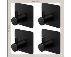 Handdoekhaak 5 stuks Set Zonder Boren - RVS - Zwart - Vierkant Zelfklevend - Badjas - Theedoek Hanger Keuken Badkamer Handdoek Haakjes