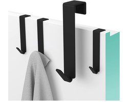 Handdoekhaak Set van 4 Stuks - Handdoekhaak - Handdoekrek - Zonder Boren - geschikt voor badkamer, glazen douchecabine, slaapkamerkast - zonder lijstdikte - Zwart - RVS