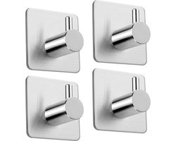 Handdoekhaak Set Zonder Boren RVS Vierkant Zelfklevend - Badjas - Theedoek Hanger - Keuken - Badkamer - Handdoek Haakjes