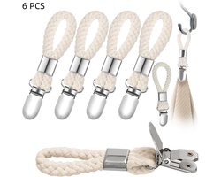 Handdoekhaakjes - Handdoekclips - Metal Klemclip voor Theedoek en Handdoek - Met Gevlochten Katoenen Lus - Voor Keuken en Badkamer - 6 Stuks - Beige