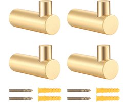 Handdoekhaakjes - Handdoekhouder - 4 stuks - Messing Garderobehaken - Wandhaken Goud - Garderobe Kledinghaken - Handdoekhaken -voor woonkamer, slaapkamer, decoratie