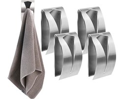 Handdoekhaakjes Set - Rvs - Set Van 4 Stuks - Handdoekhaak Zelfklevend - Handdoekhouder Badkamer - Theedoek Klem - Handdoek Klem - Handdoek Haak - Zonder Boren - Wand Ophang Haak - Keuken Ophanghaak - Handdoekhanger - Haakjes - Zilver