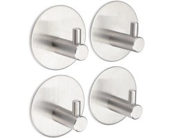 Handdoekhaakjes zelfklevend - Badkamer accessoires - Keuken accessoires - Handdoekhouders voor badkamer en keuken - 4 Stuks - RVS blank geborsteld
