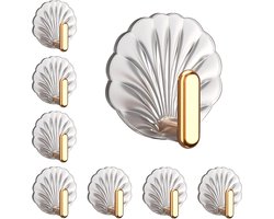 Handdoekhaken, 8 stuks, hoogwaardige kleefhaken, kledinghaken, zonder boren, zelfklevend, wandhaken, badkamerdeurhaken, multifunctionele haken voor keuken, badkamer, toilet, transparant (schelp)