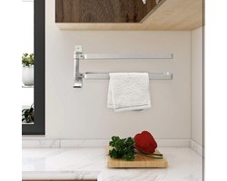 Handdoekhouder, 2 armen, zilver, zonder boren, met schroeven, wandbevestiging, aluminium handdoekstang, roestvrij, 180 graden draaibaar, gemakkelijk op te bergen, handdoeken/badhanddoeken, snel drogen