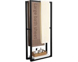 Handdoekhouder Badkamer - Handdoekenrek Vrijstaand - Handdoeken Ophangen - Marmeren Voet - 107 cm Hoog - Zwart