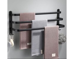 Handdoekhouder Badkamer - Handdoekenrek Wandmontage - Badkamer Organisatie - Ruimte Aluminium Materiaal - 60cm 3 Lagen - Zwart