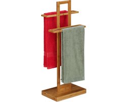 handdoekhouder bamboe - 2 armen - 88 x 35,5 x 23,5 cm - badkamer - natuur