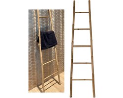 Handdoekhouder Bamboe - Handdoekrek Ladder - Badkamer Organisatie - 5 Sporten Vrijstaand - 150 cm Hoog - Bruin