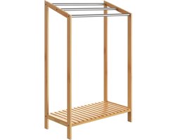 Handdoekhouder Bamboe Vrijstaand met 3 RVS Stangen 51x31x85cm - Perfect voor Badkamer en Sauna