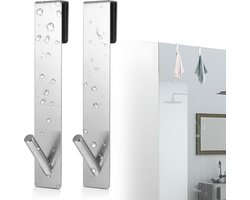 Handdoekhouder, douche, glazen wand, douchehaken zonder boren, 2 stuks, roestvrij staal, handdoekhaken, deurhaken, raamhaken, lange haken met rubberen bescherming, voor douchecabine badkamer