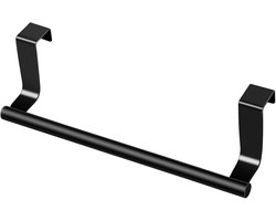 Handdoekhouder, handdoekhouder zonder boren, praktische handdoekstang voor badkamer en keuken, deur, handdoekhouder om op te hangen, kast, lade, handdoekstang, handdoek, hangrek, rek, 23 cm, zwart