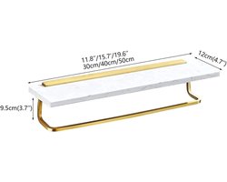 Handdoekhouder Marmer - Badkamerrekje Wandrek - Handdoeken Opbergen - Roestvrij Met Plank - 30cm 40cm 50cm - Wit Goud