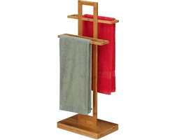 Handdoekhouder met 2 armen - bamboe - voor in de badkamer - natuurlijke kleur - afmetingen: 88 x 355 x 235 cm