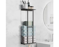 Handdoekhouder met 5 haken - opbergen van badhanddoeken - muur - zwart - douchewand - sauna's