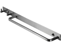 Handdoekhouder met Haken - Handdoekrek Badkamer - Handdoeken Opbergen - Messing Materiaal - 505 mm - Grijs
