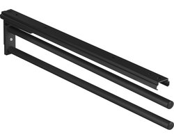 Handdoekhouder uittrekbaar met 2 armen - lengte 465 mm - zwart - voor badkamer en keukenkast - 90 graden - Made in Germany