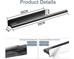 Handdoekhouder zonder boren, zwart, mat handdoekstang, badkamer roestvrij staal, badhanddoekhouder, zelfklevende handdoekhouder, één arm, 39 cm